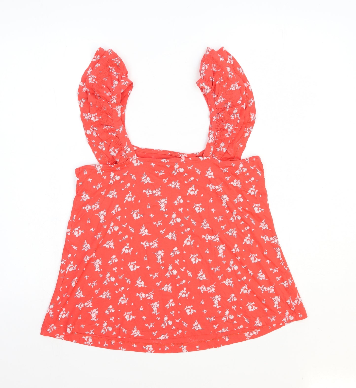 Marks and Spencer Womens Red Floral 100% Cotton Basic Tank Size 10 Square Neck