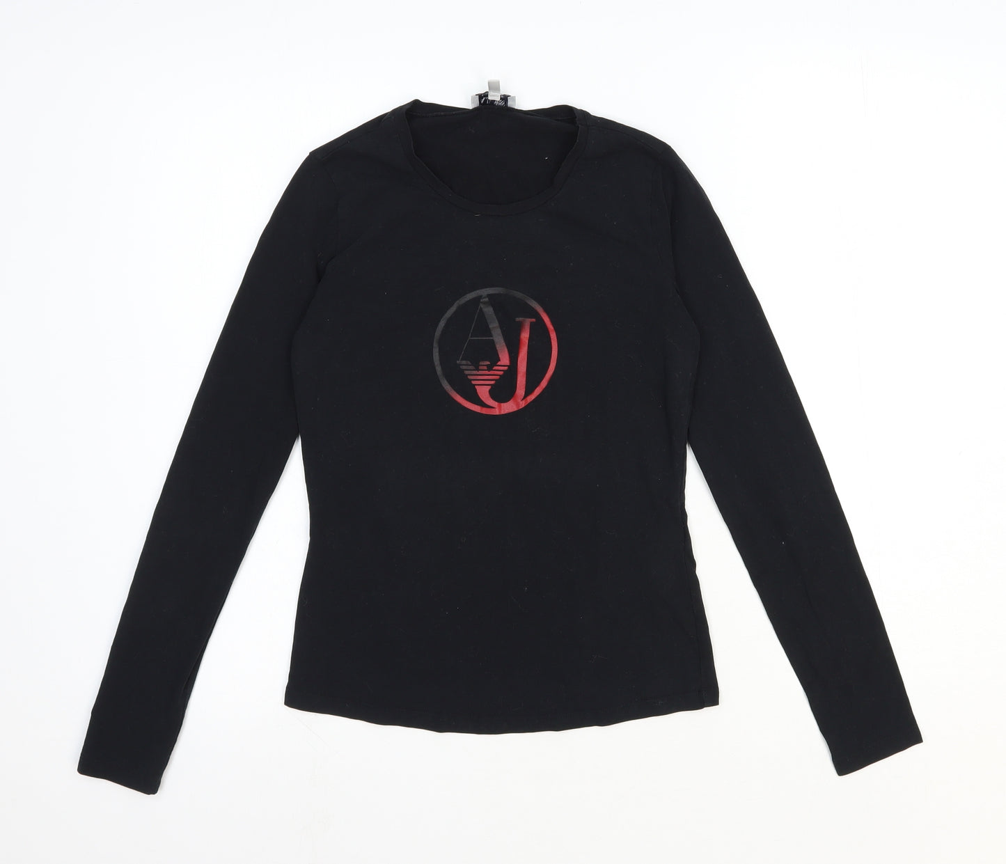 Armani Jeans Womens Black Cotton Basic T-Shirt Size 12 Scoop Neck