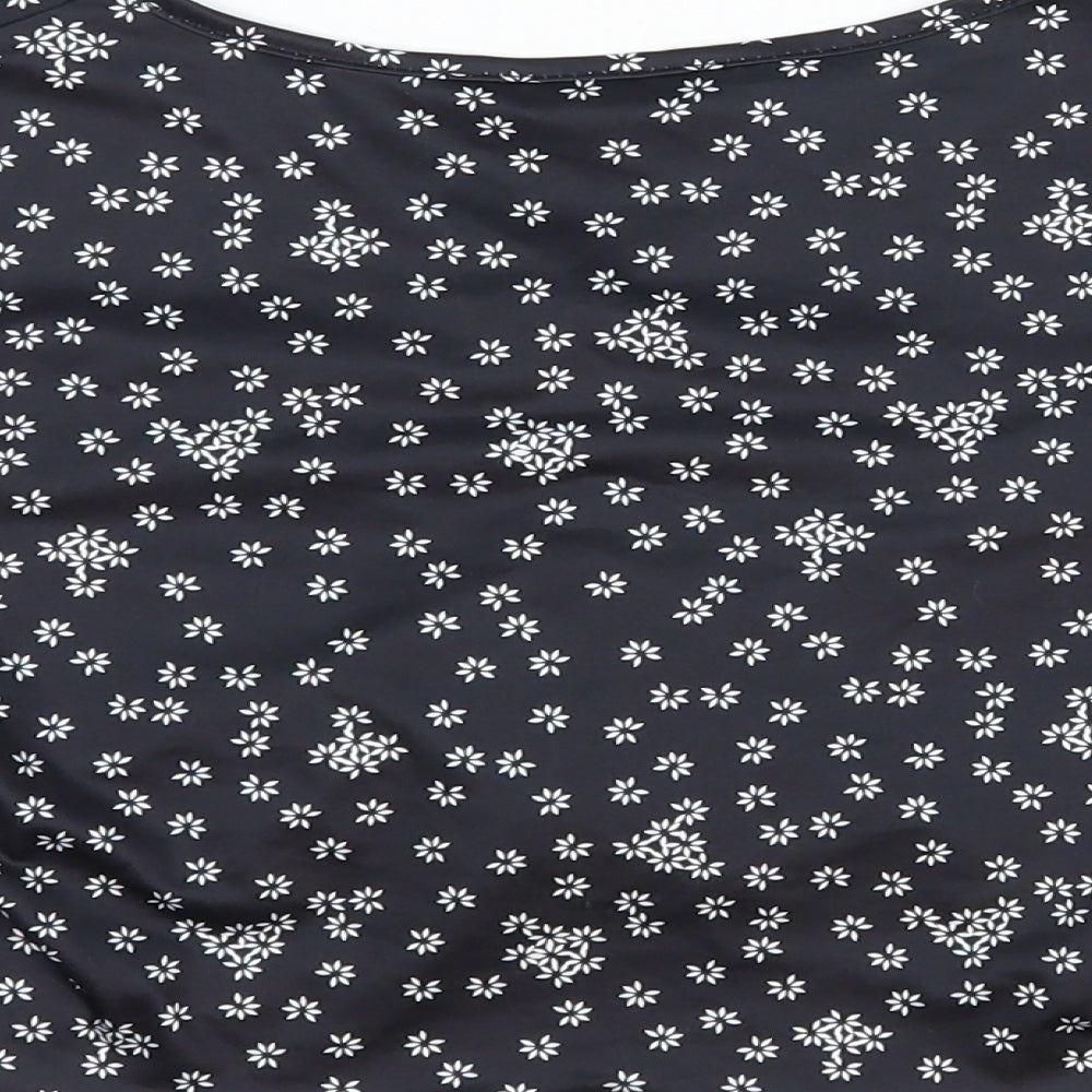 SheIn Womens Black Floral Polyester Cropped T-Shirt Size 6 V-Neck - Ruched Front