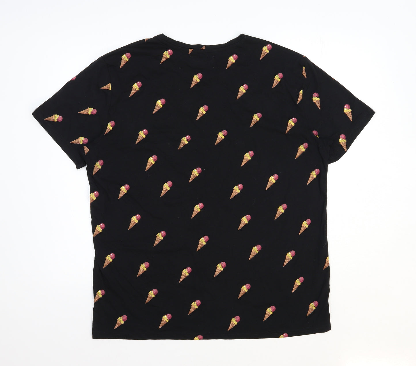 RESERVED Mens Black Geometric Polyester T-Shirt Size XL Round Neck