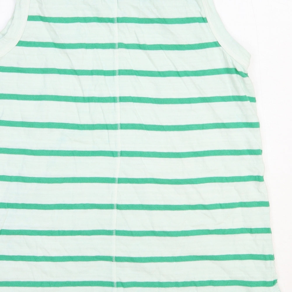 Marks and Spencer Womens Green Striped 100% Cotton Basic Tank Size 12 Round Neck