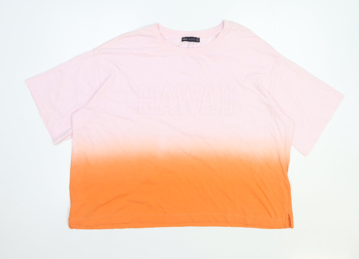 Marks and Spencer Womens Pink 100% Cotton Basic T-Shirt Size 20 Round Neck