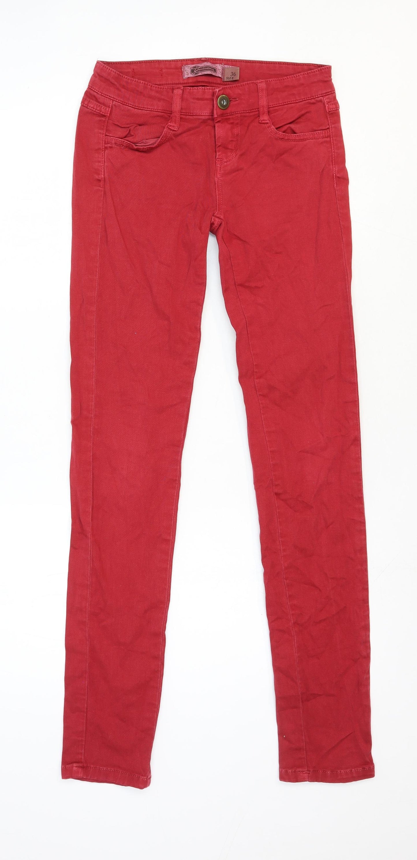 Stradivarius Womens Red Cotton Skinny Jeans Size 8 Regular Zip