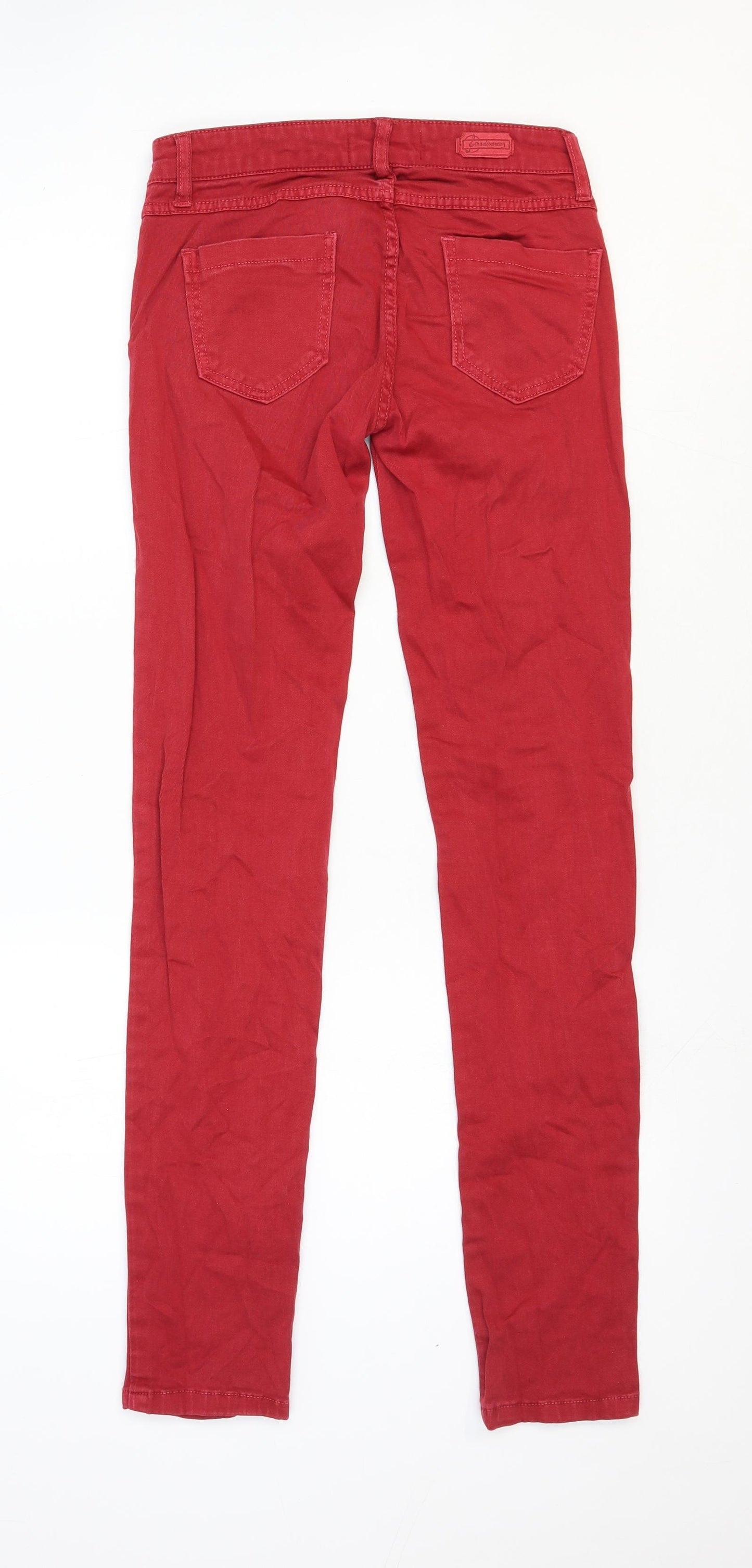 Stradivarius Womens Red Cotton Skinny Jeans Size 8 Regular Zip