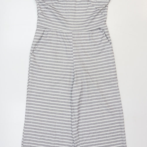 Preworn Womens Grey Striped Polyester Playsuit One-Piece Size S Zip