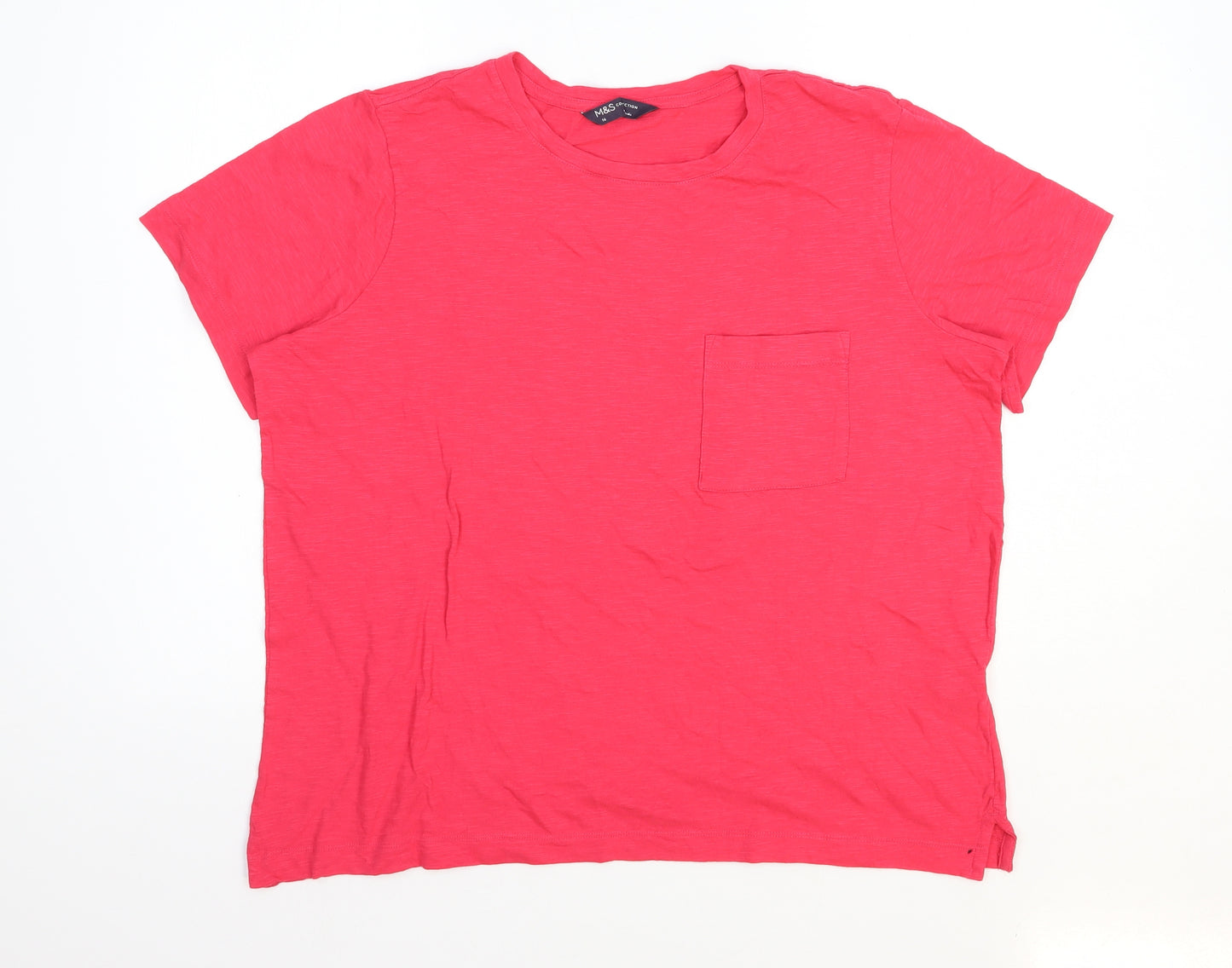 Marks and Spencer Womens Pink 100% Cotton Basic T-Shirt Size 16 Round Neck