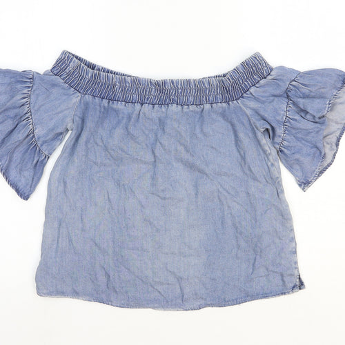 AllSaints Womens Blue Lyocell Basic Blouse Size S Off the Shoulder