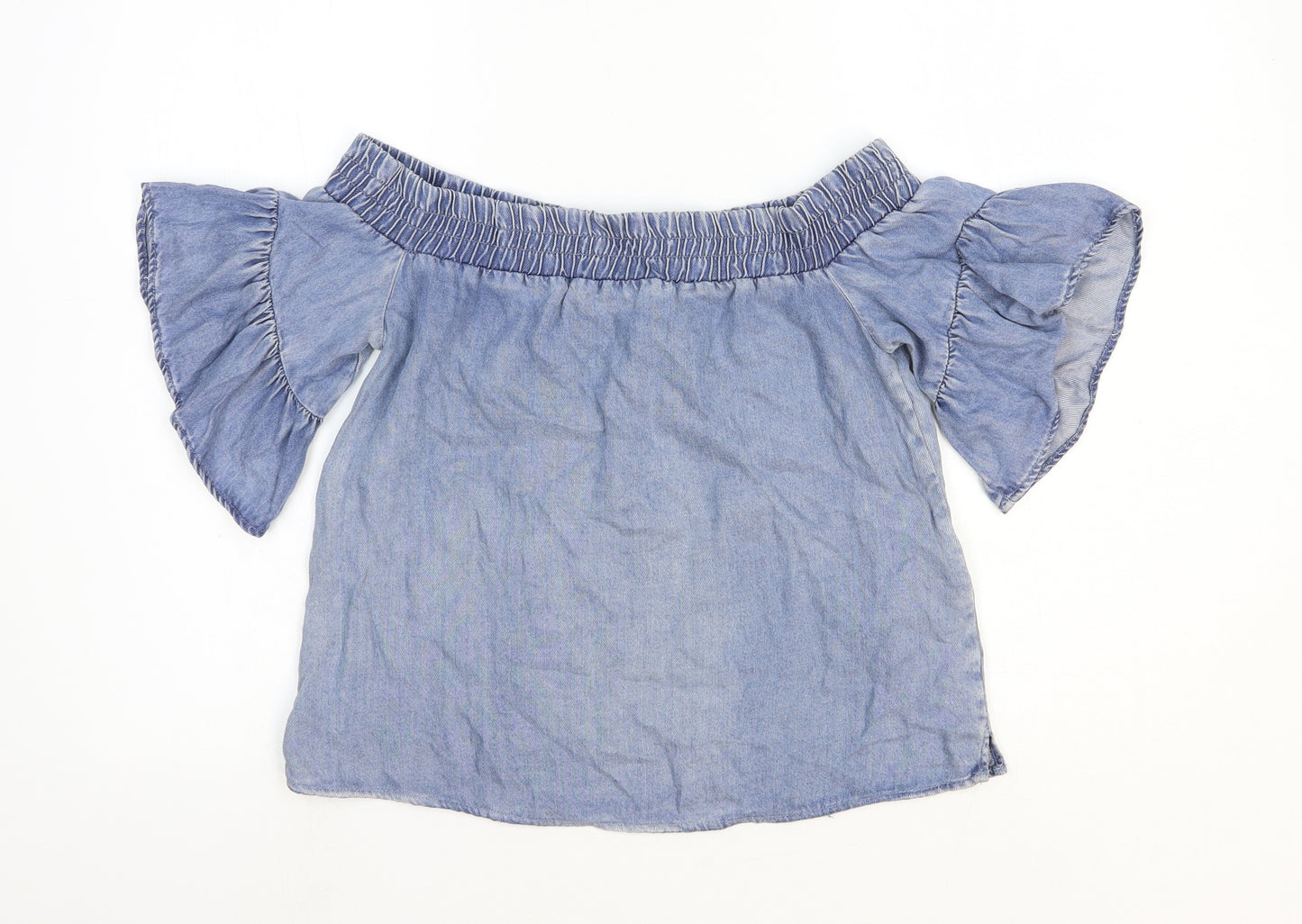 AllSaints Womens Blue Lyocell Basic Blouse Size S Off the Shoulder