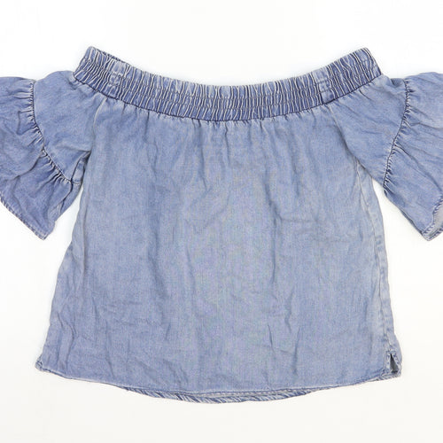 AllSaints Womens Blue Lyocell Basic Blouse Size S Off the Shoulder