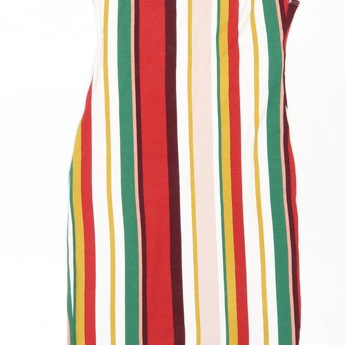 Bershka Womens Multicoloured Striped Viscose Tank Dress Size 4XL Scoop Neck Pullover