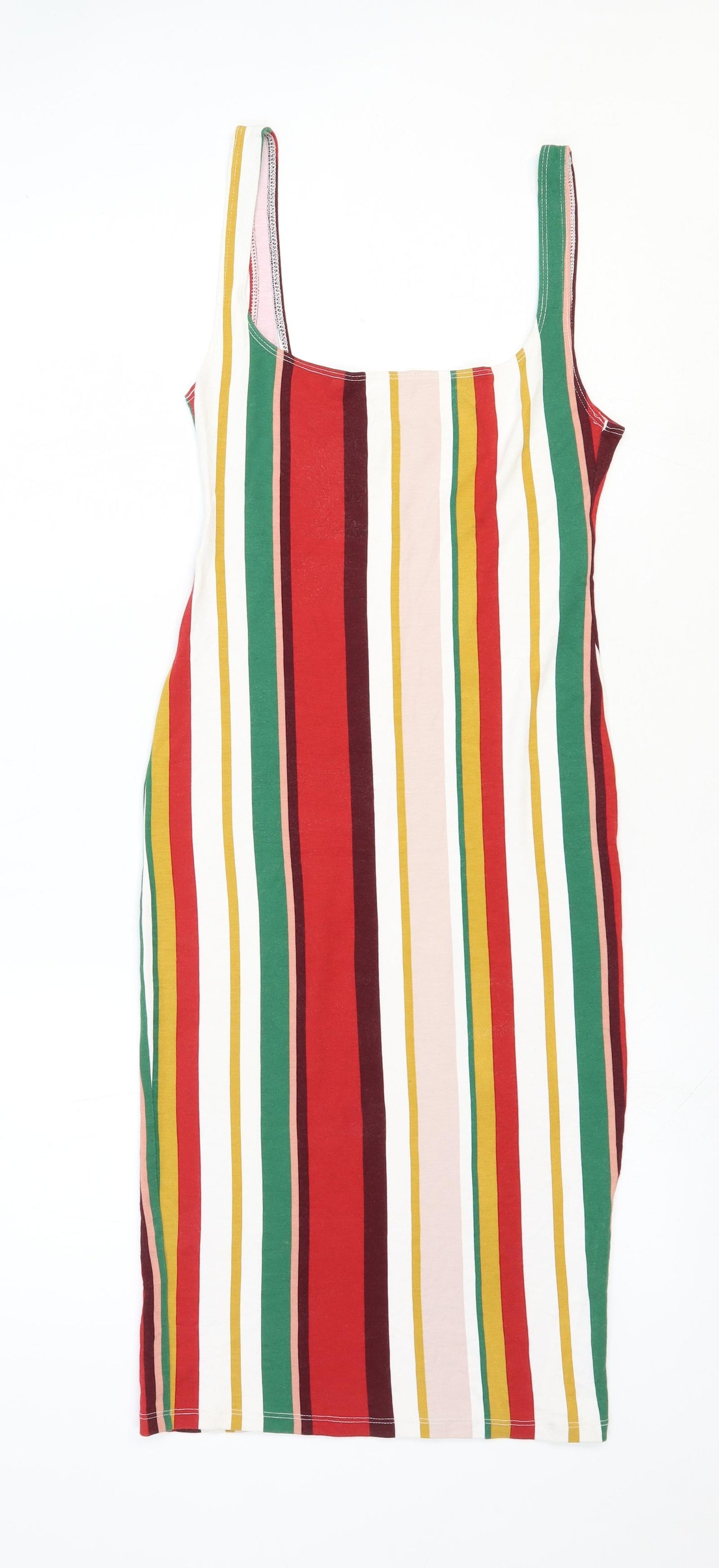 Bershka Womens Multicoloured Striped Viscose Tank Dress Size 4XL Scoop Neck Pullover