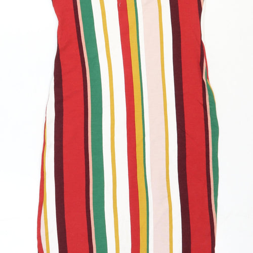 Bershka Womens Multicoloured Striped Viscose Tank Dress Size 4XL Scoop Neck Pullover