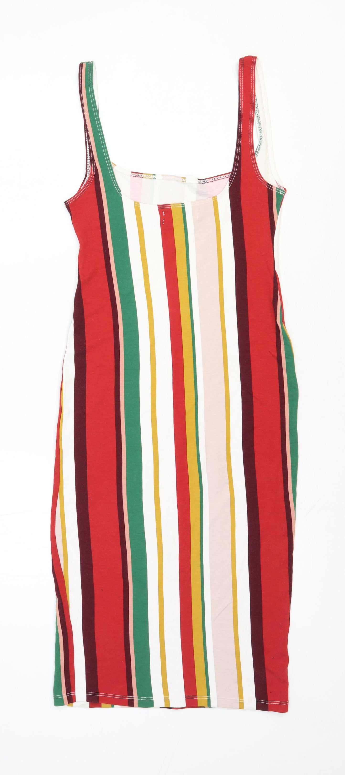 Bershka Womens Multicoloured Striped Viscose Tank Dress Size 4XL Scoop Neck Pullover