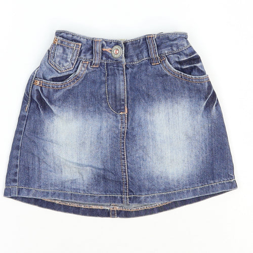 NEXT Girls Blue 100% Cotton A-Line Skirt Size 5 Years Regular Zip