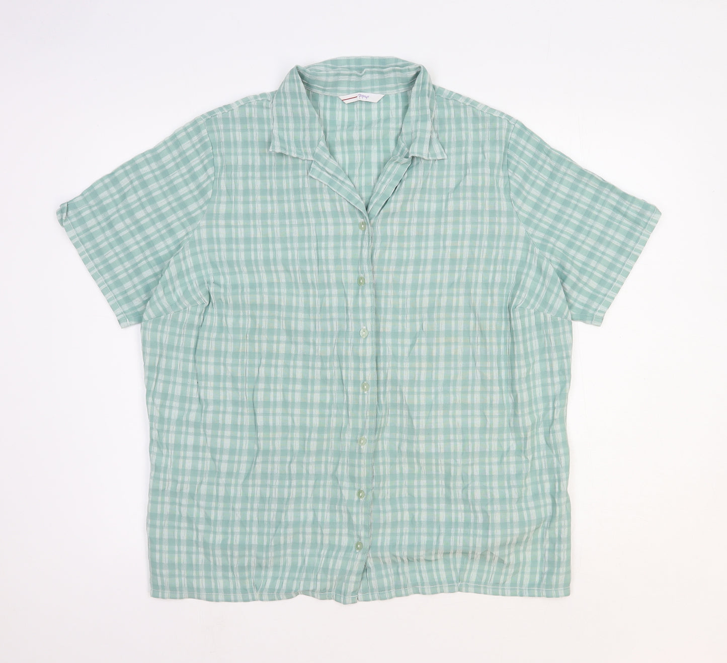 Papaya Womens Green Plaid Viscose Basic Button-Up Size 20 Collared