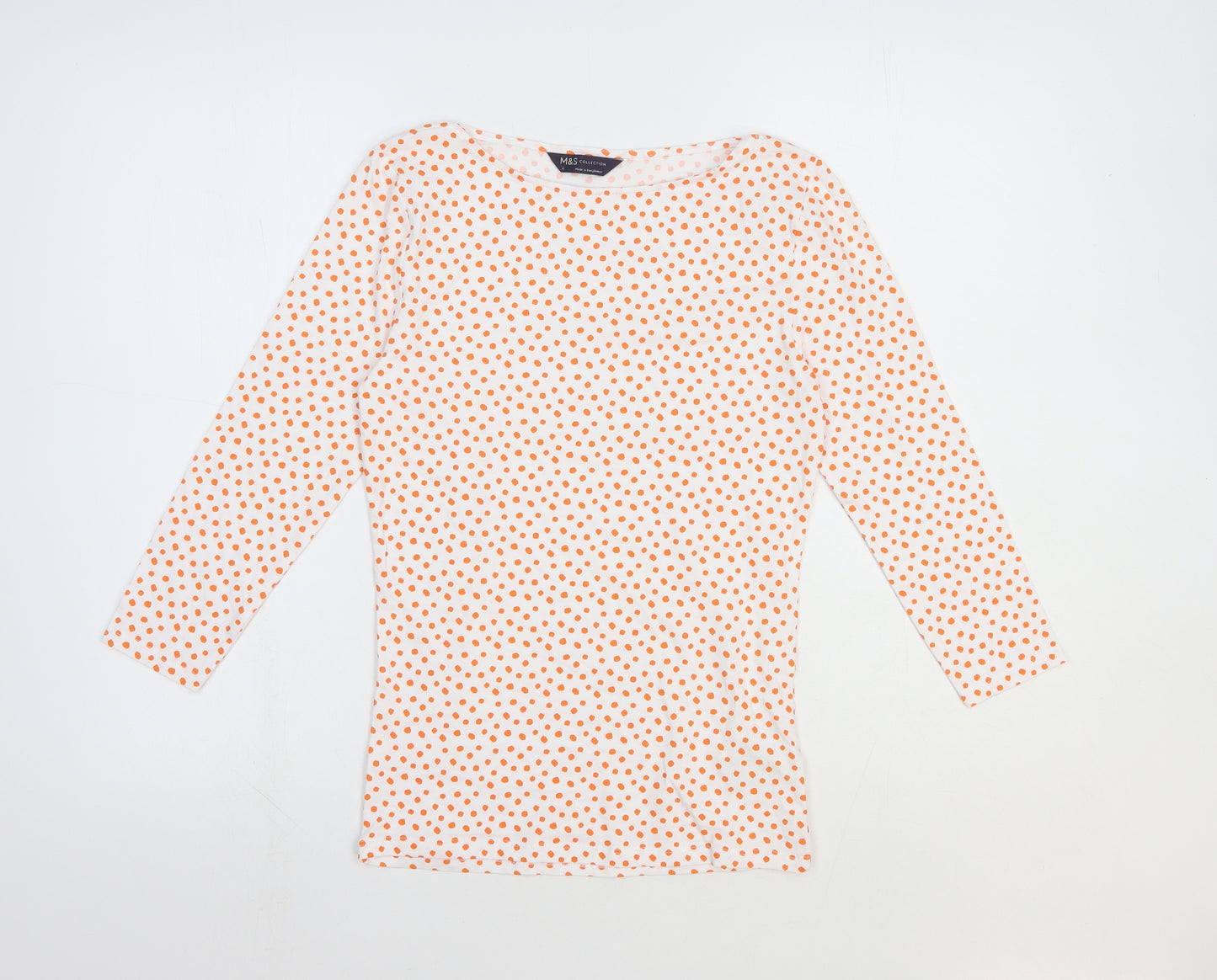 Marks and Spencer Womens White Animal Print Cotton Basic T-Shirt Size 6 Boat Neck