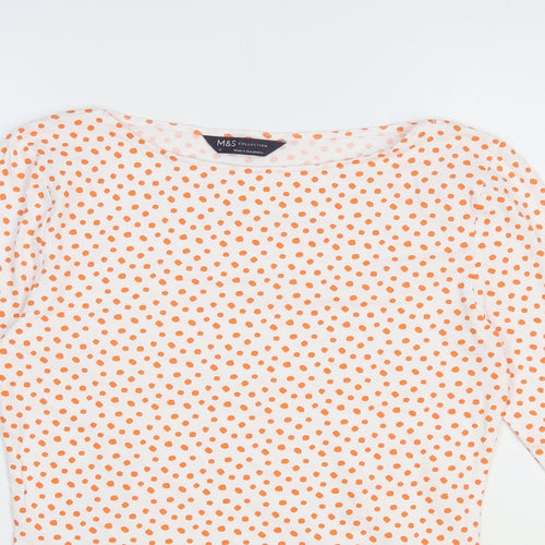 Marks and Spencer Womens White Animal Print Cotton Basic T-Shirt Size 6 Boat Neck