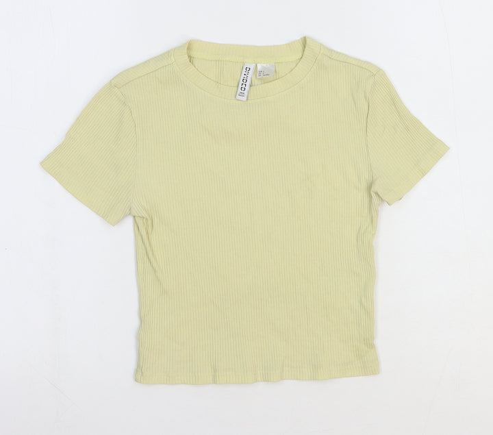 Divided Womens Yellow Cotton Basic T-Shirt Size 6 Crew Neck