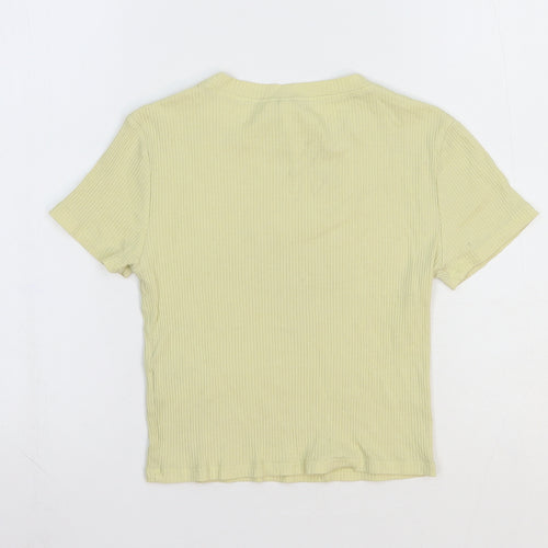 Divided Womens Yellow Cotton Basic T-Shirt Size 6 Crew Neck