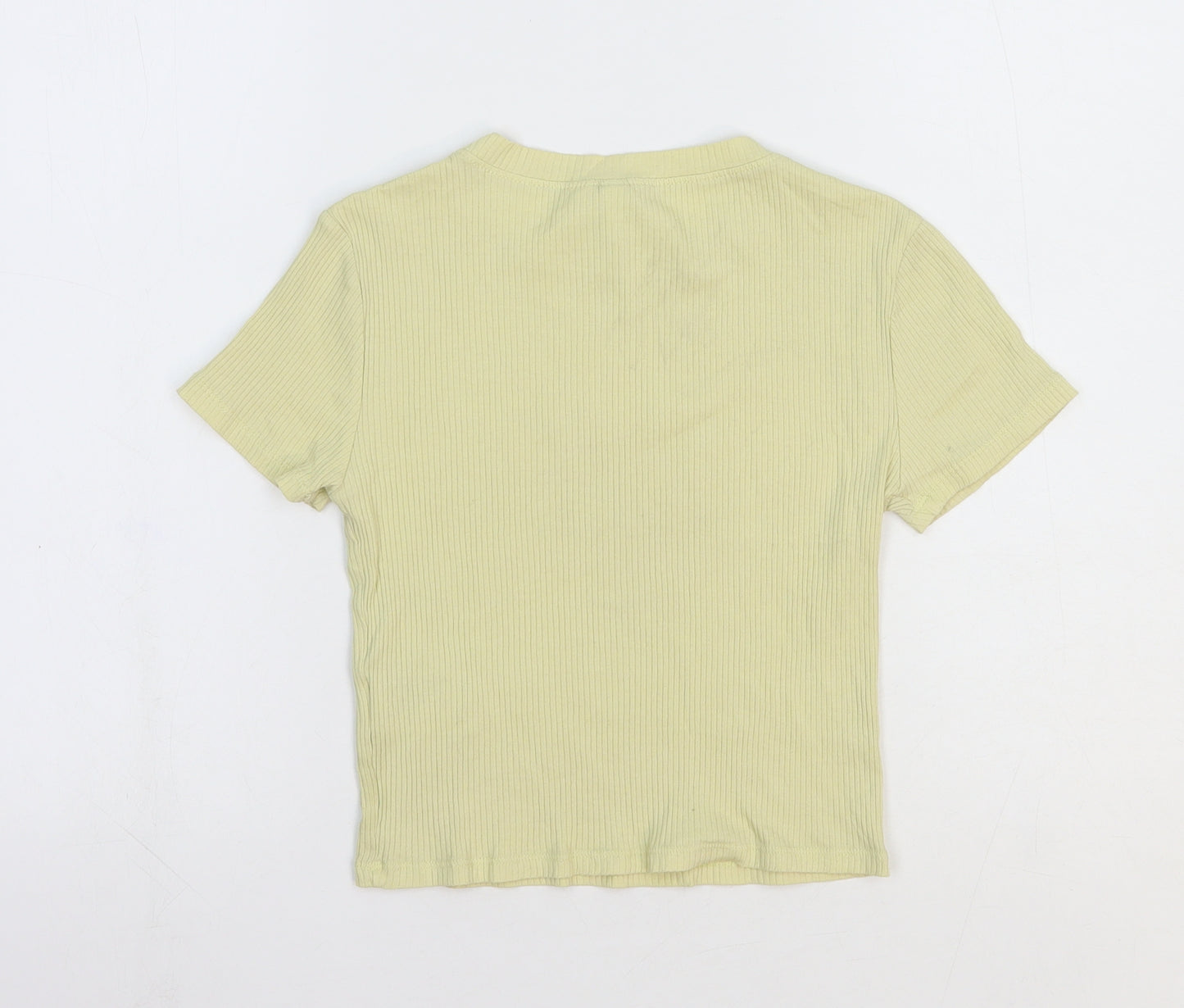 Divided Womens Yellow Cotton Basic T-Shirt Size 6 Crew Neck