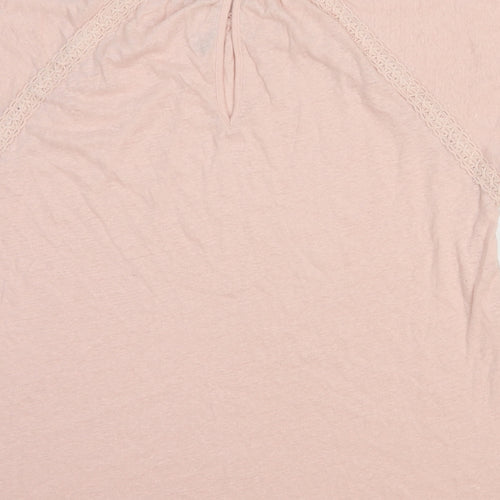 Marks and Spencer Womens Pink Linen Basic T-Shirt Size 8 Round Neck