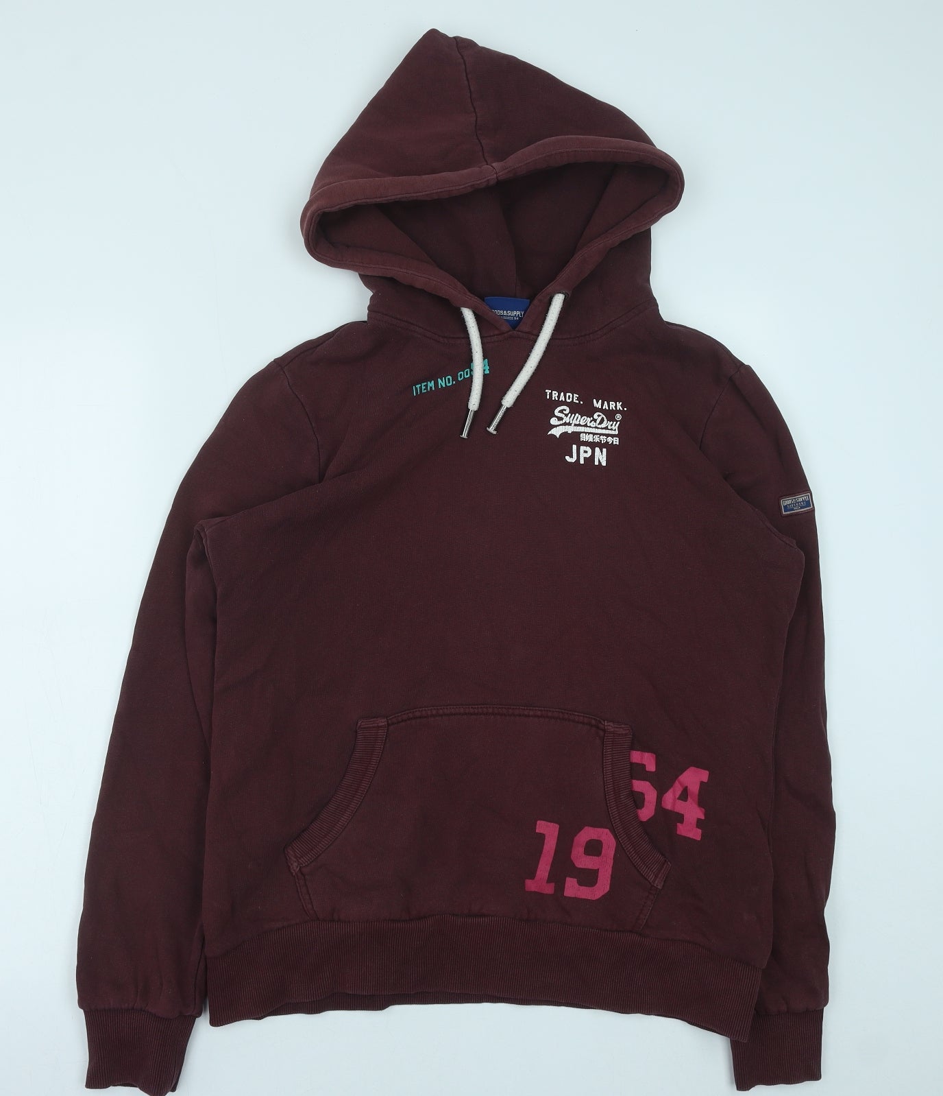 Superdry Womens Red Cotton Pullover Hoodie Size 14 Pullover