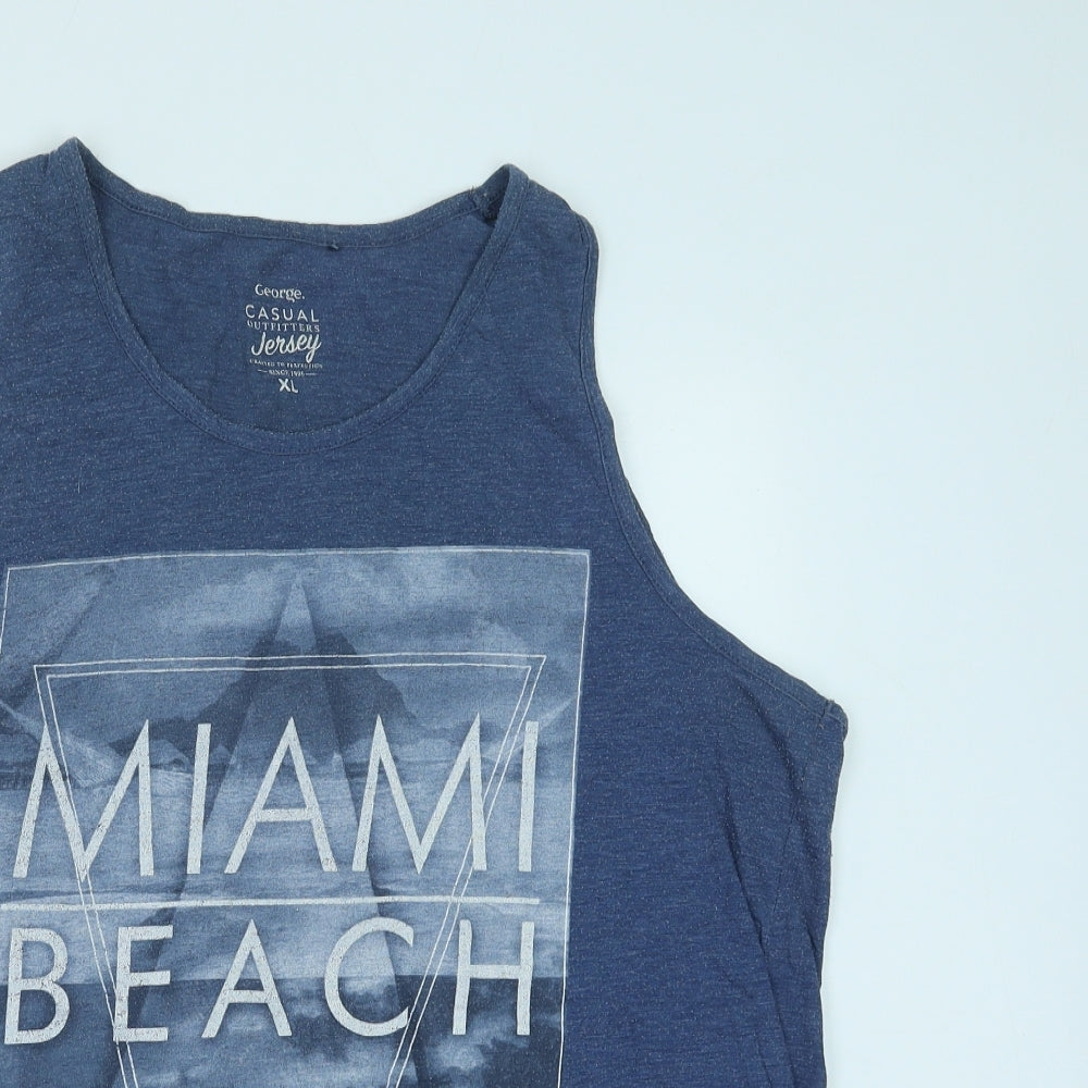 George Mens Blue Cotton T-Shirt Size XL Round Neck