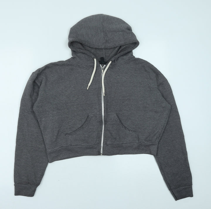 Topshop Womens Grey Cotton Full Zip Hoodie Size 12 Zip