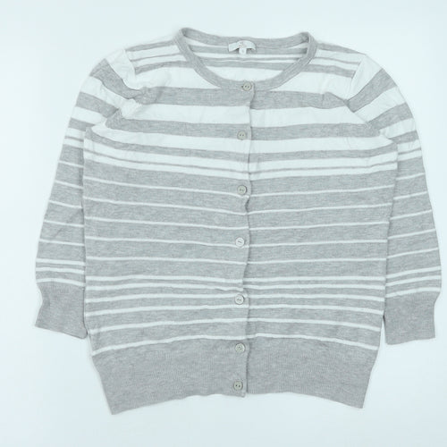 CC Womens Grey Round Neck Striped Viscose Cardigan Jumper Size S