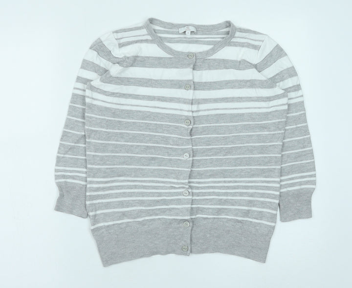 CC Womens Grey Round Neck Striped Viscose Cardigan Jumper Size S