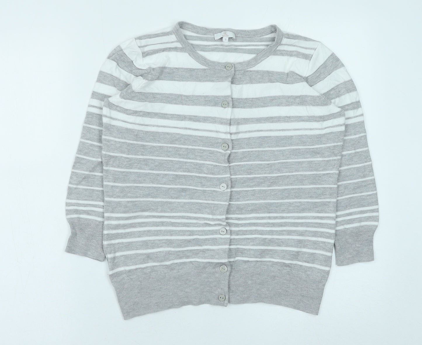 CC Womens Grey Round Neck Striped Viscose Cardigan Jumper Size S