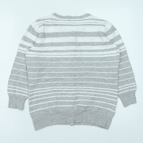 CC Womens Grey Round Neck Striped Viscose Cardigan Jumper Size S