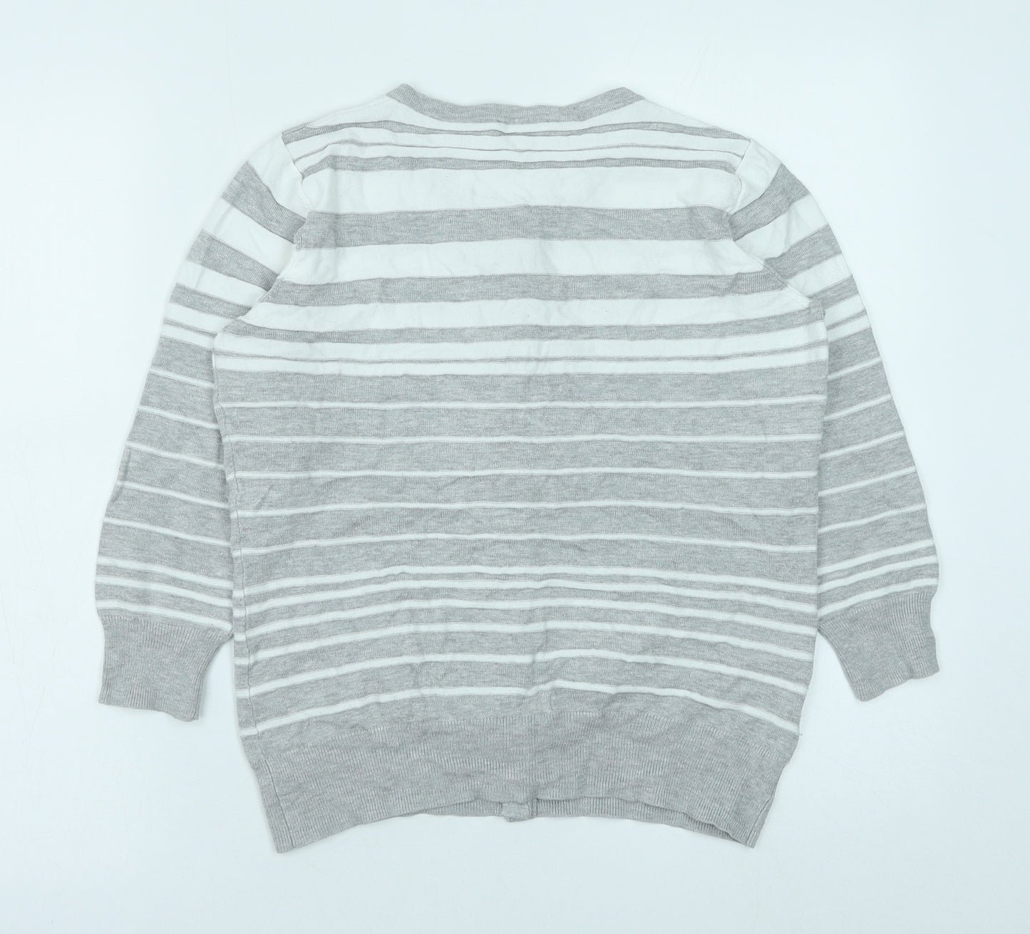 CC Womens Grey Round Neck Striped Viscose Cardigan Jumper Size S