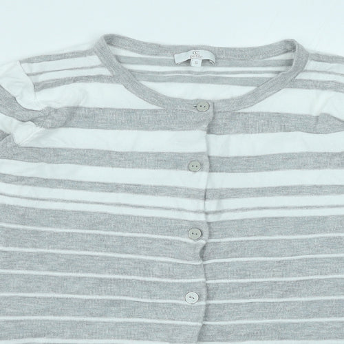 CC Womens Grey Round Neck Striped Viscose Cardigan Jumper Size S