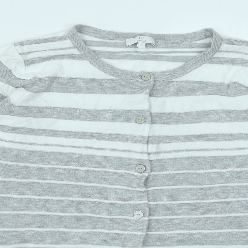 CC Womens Grey Round Neck Striped Viscose Cardigan Jumper Size S