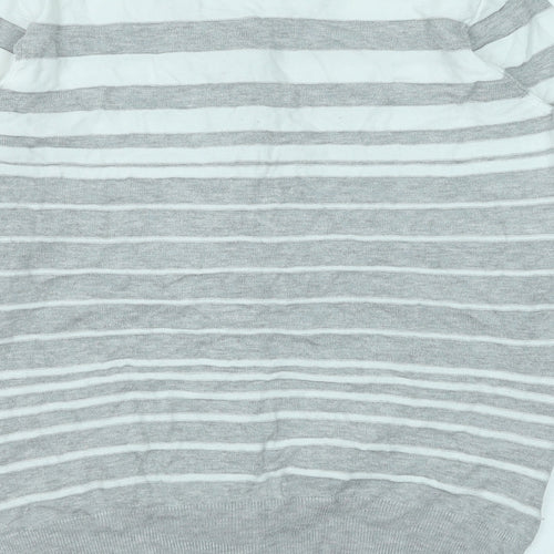CC Womens Grey Round Neck Striped Viscose Cardigan Jumper Size S