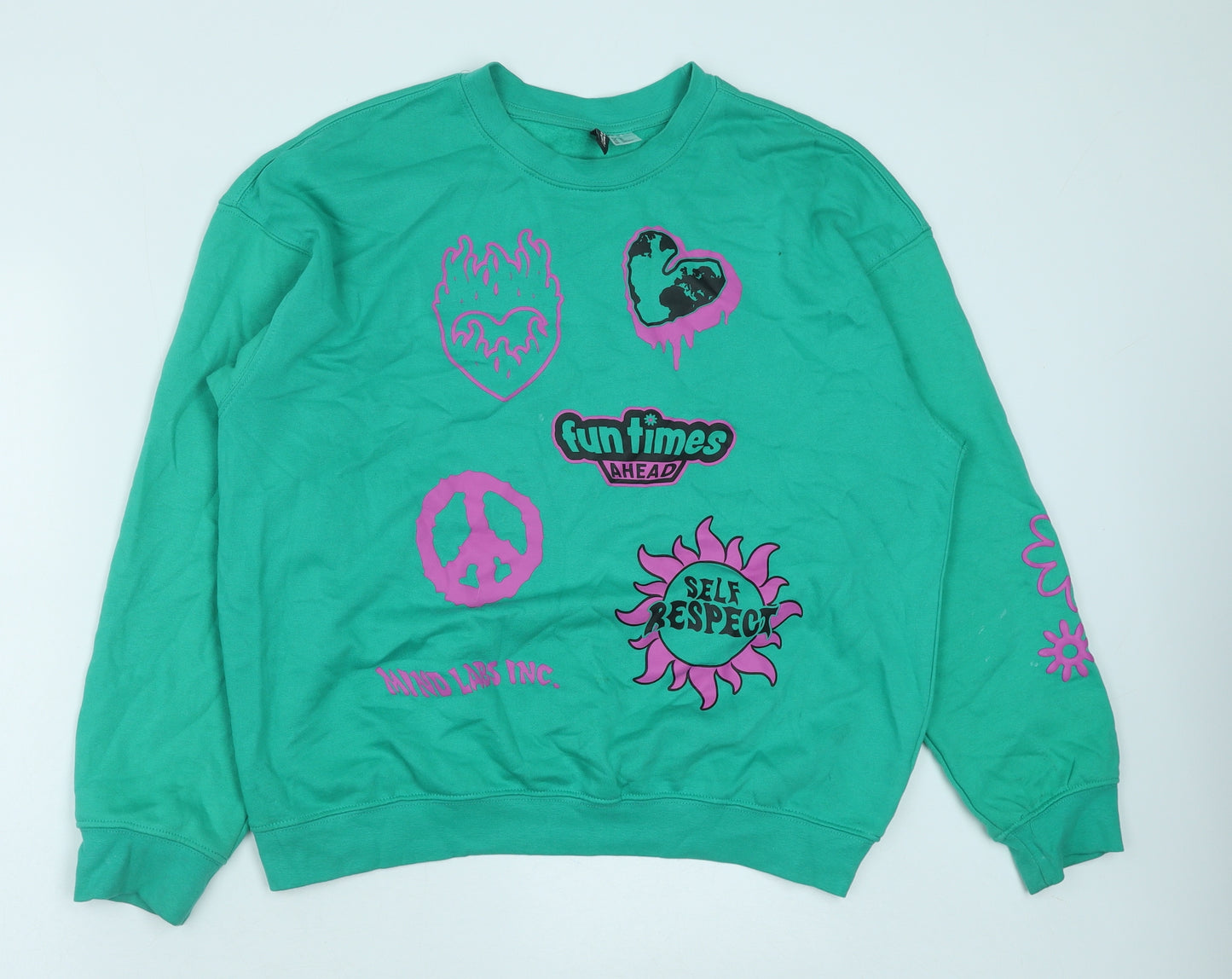 H&M Womens Green Cotton Pullover Sweatshirt Size XS Pullover - Fun Times Ahead