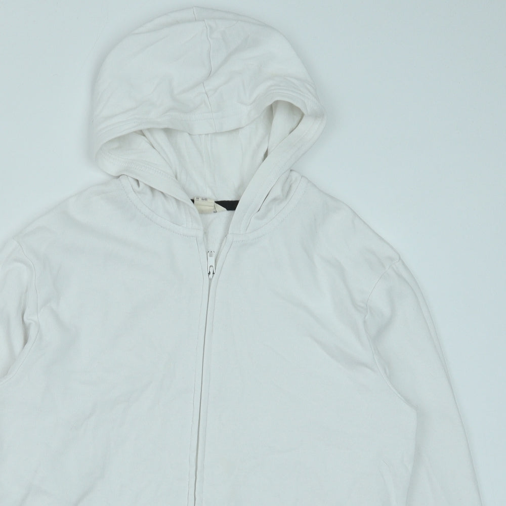 H&M Girls White Cotton Full Zip Hoodie Size 13-14 Years Zip