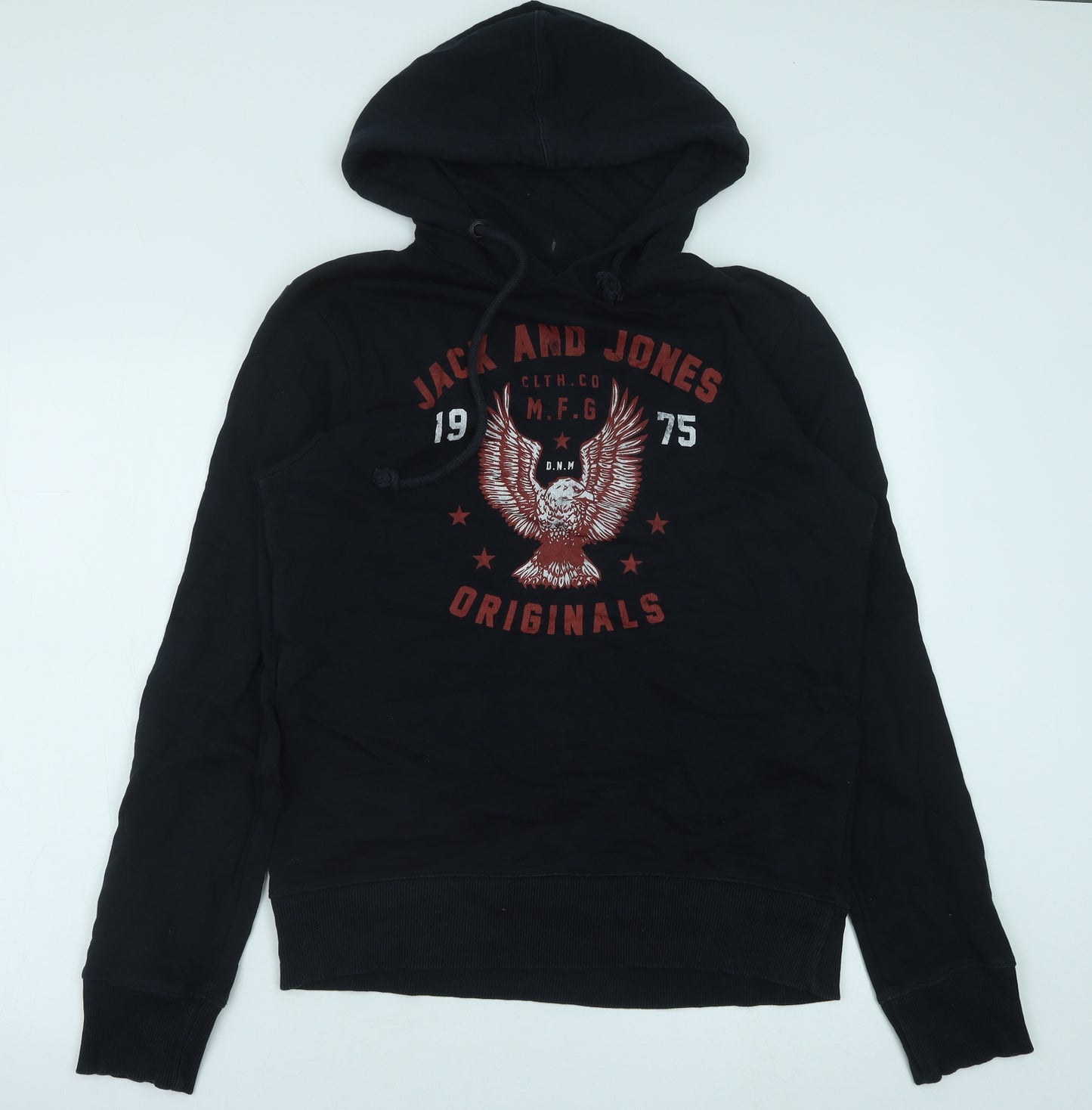 JACK & JONES Mens Black Cotton Pullover Hoodie Size M