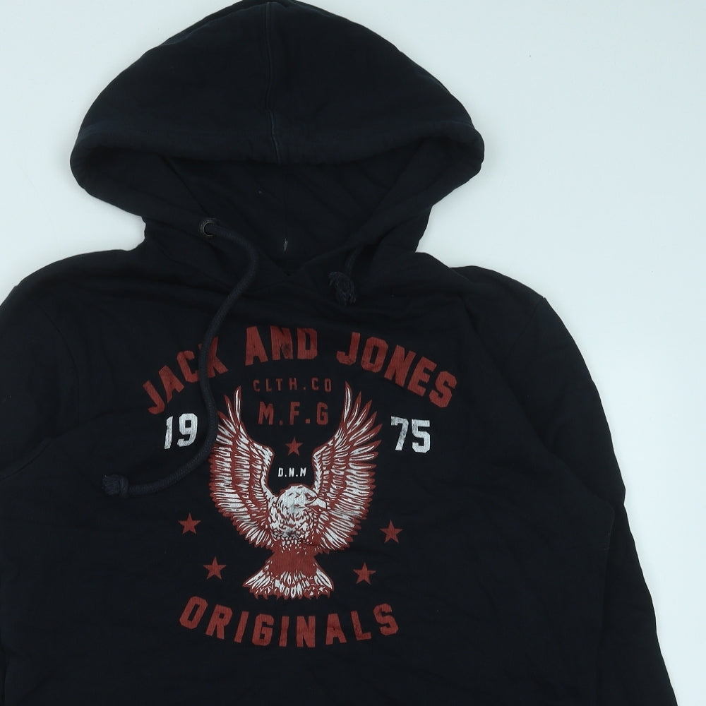 JACK & JONES Mens Black Cotton Pullover Hoodie Size M