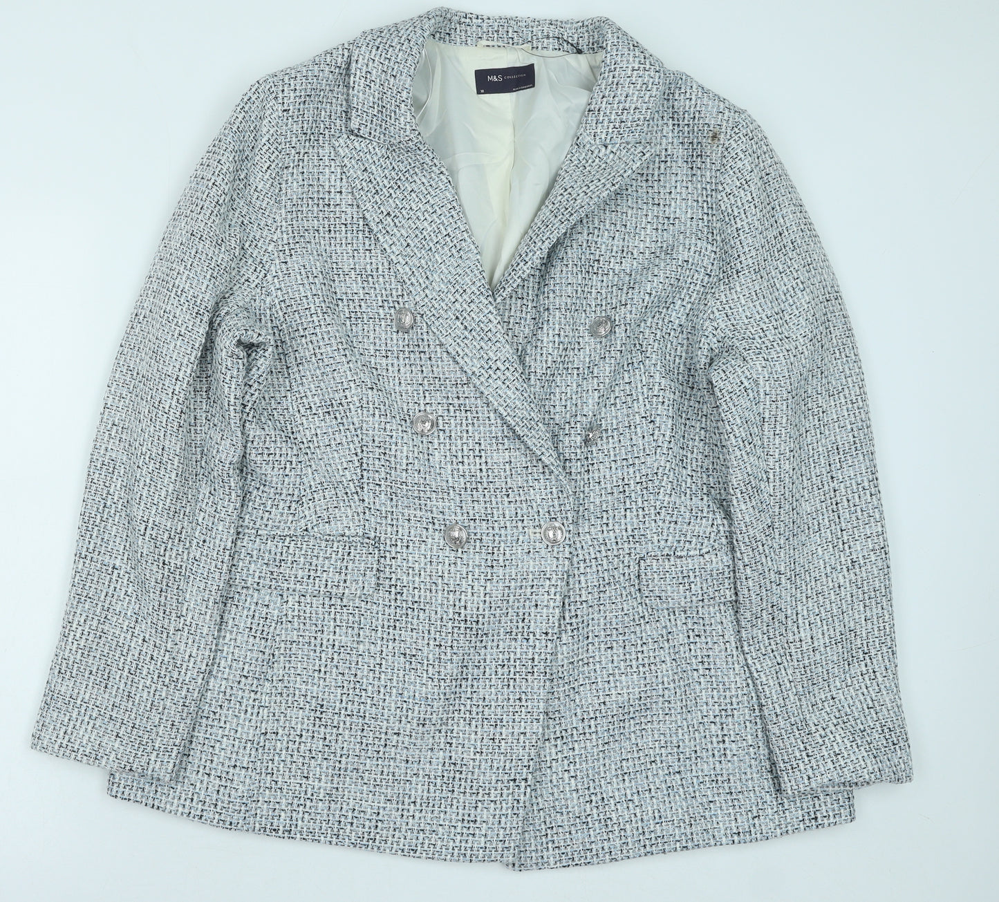 Marks and Spencer Womens Blue Pea Coat Coat Size 18 Button