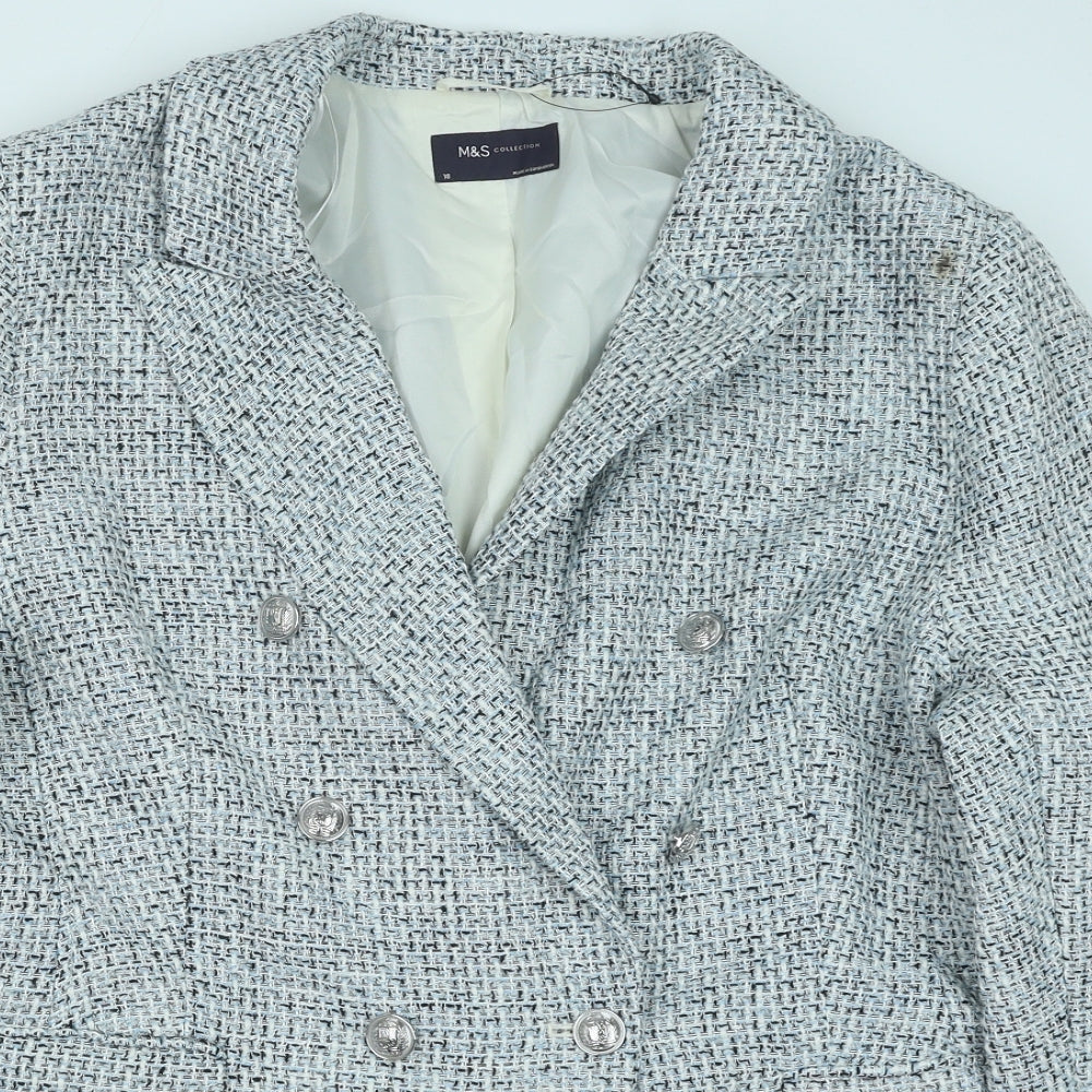 Marks and Spencer Womens Blue Pea Coat Coat Size 18 Button