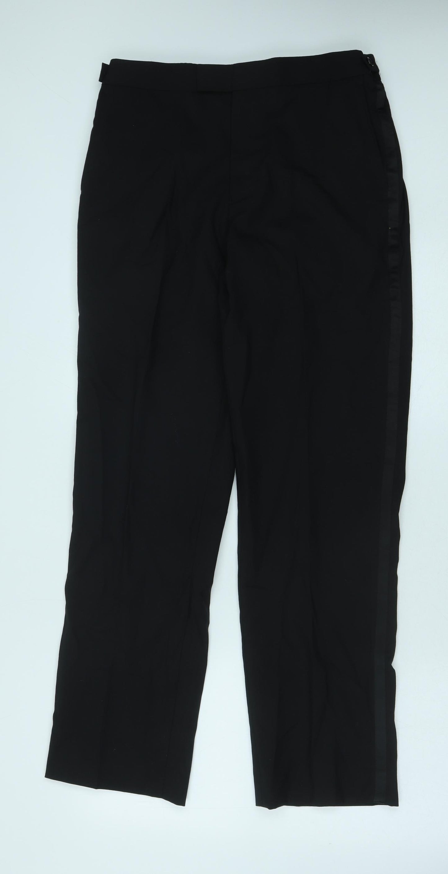 Preworn Mens Black Wool Trousers Size 32 in Regular Hook & Eye