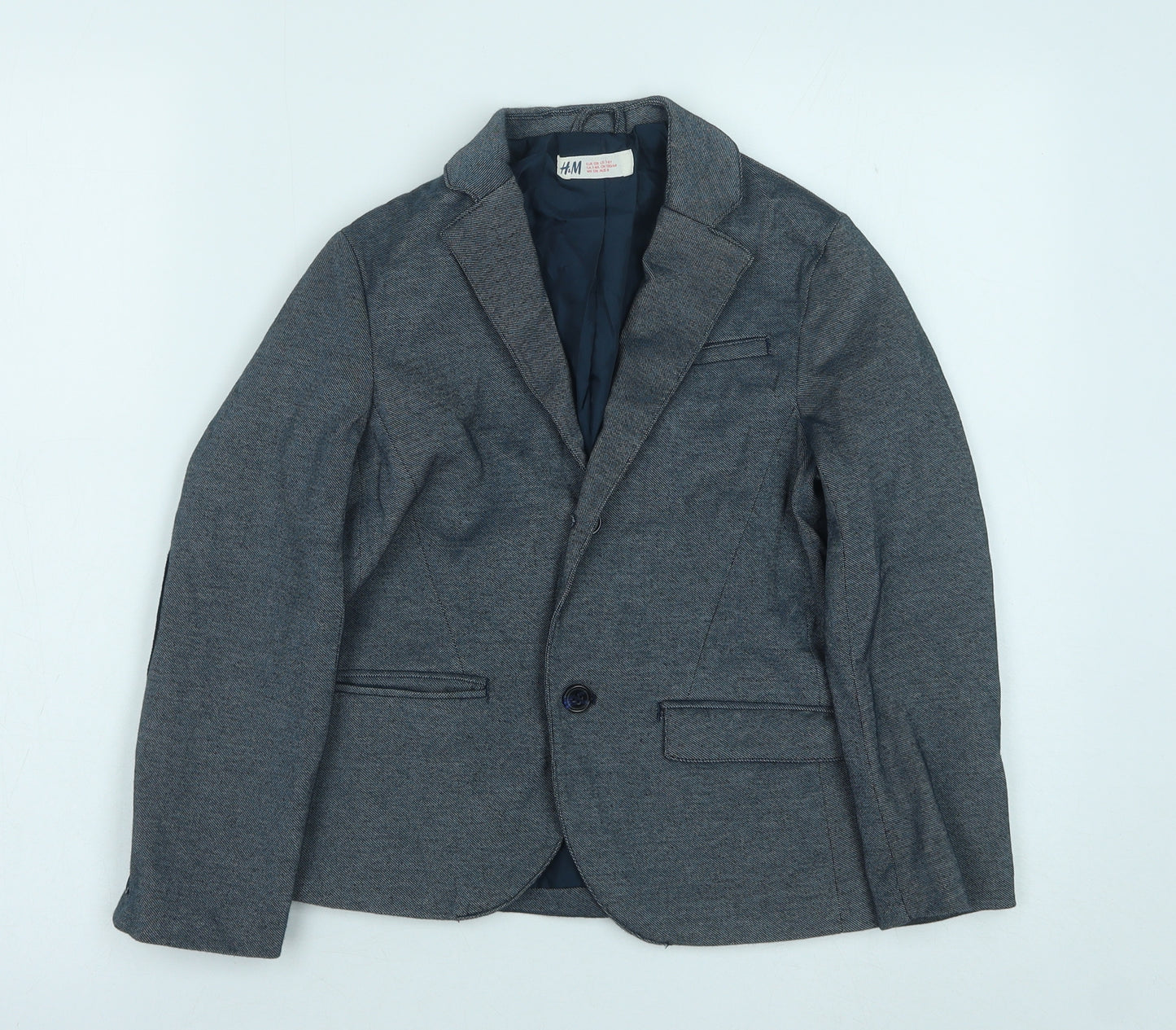 H&M Boys Blue Jacket Size 8-9 Years Button - Elbow Patches
