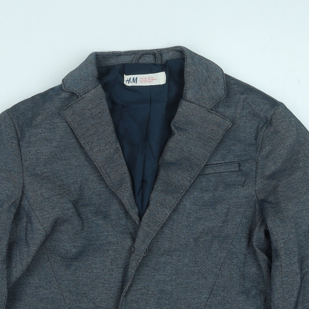 H&M Boys Blue Jacket Size 8-9 Years Button - Elbow Patches