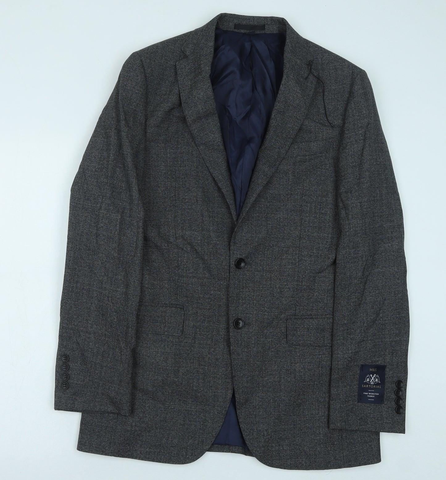 Marks and Spencer Mens Grey Geometric Polyester Jacket Suit Jacket Size 38