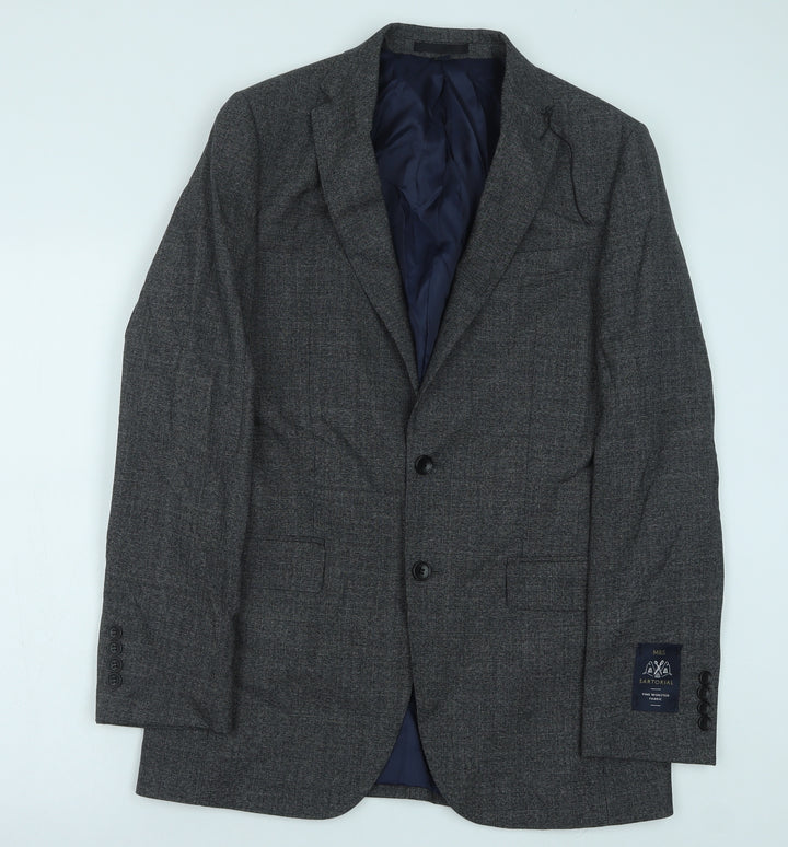 Marks and Spencer Mens Grey Geometric Polyester Jacket Suit Jacket Size 38