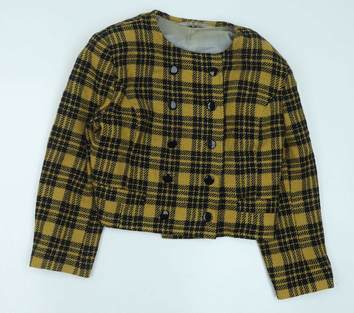 Preworn Womens Yellow Plaid Jacket Size 18 Button