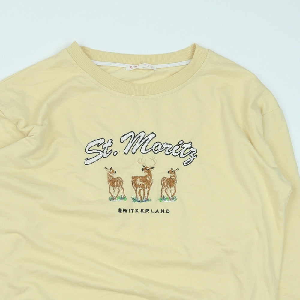 ROMWE Womens Yellow Polyester Pullover Sweatshirt Size XL Pullover - Deer