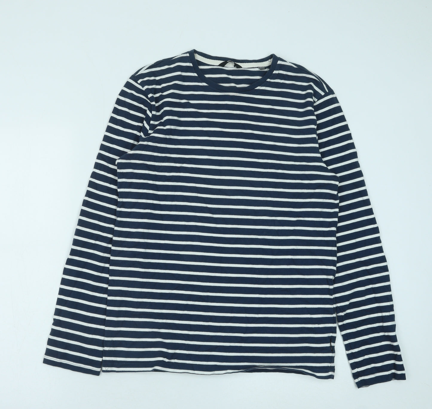 ONLY & SONS Womens Blue Striped Cotton Basic T-Shirt Size M Round Neck